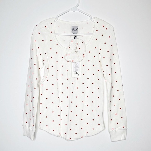 NWT REVOLVE Plush Heart Print Pajama Set Waffle Knit Women's White Size Medium - Picture 2 of 8